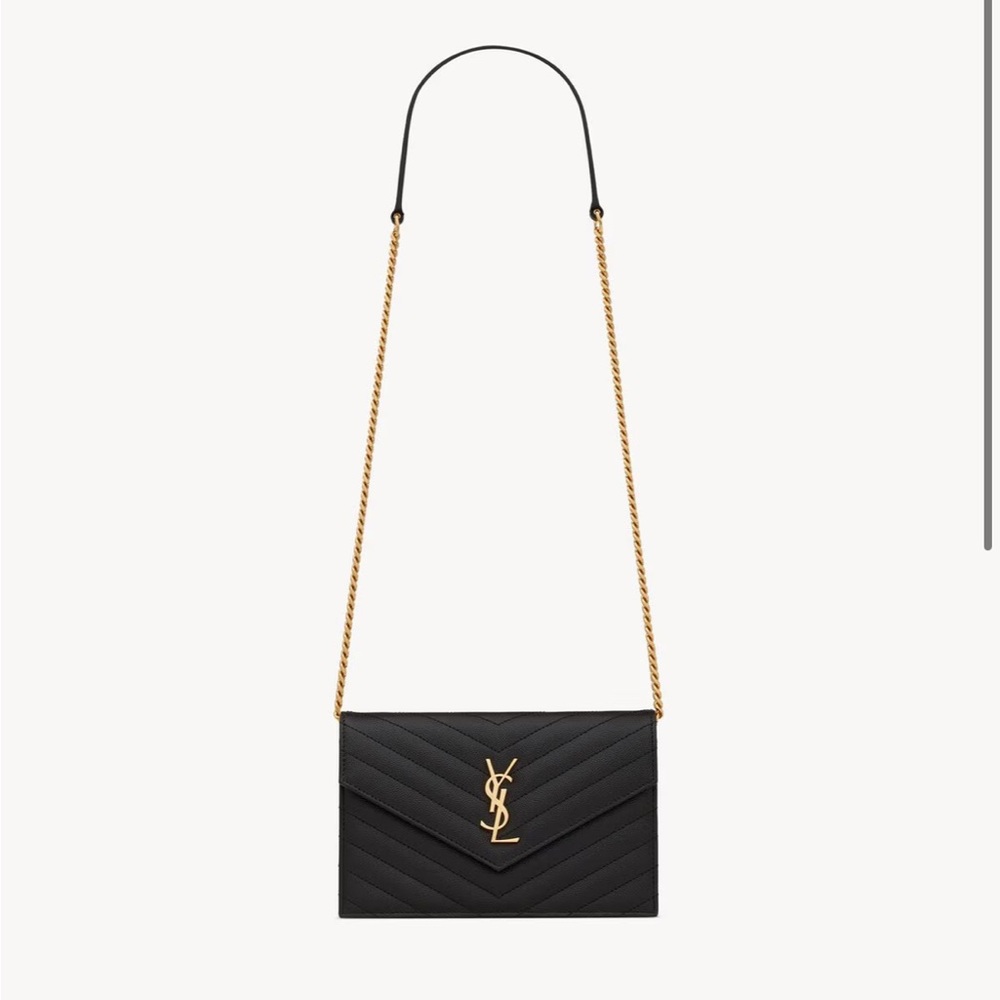 Yves Saint Laurent Black Quilted Leather Crossbody Bag with Gold Chain